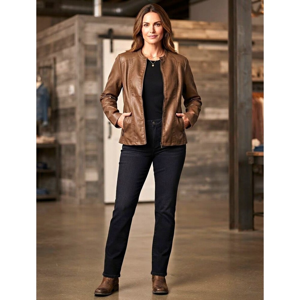 Christopher & Banks Women’s Brown Faux Leather Full Zip Jacket